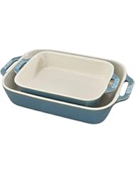 Staub 40511-924 Ceramics Rectangular Baking Dish Set, 2-piece, Rustic Turquoise