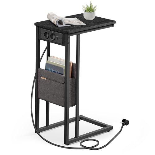 VASAGLE C-Shaped Side Table with Socket Metal Frame 40 x 30 x 62.2 cm