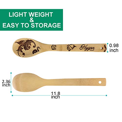 Carving Flower Spoons - Organic Wooden Bamboo Cooking & Serving Utensils - Kitchen Utensils Set Cooking Tool Set - Cooking Spatula And Spoons 5 Piece Set Wooden Spoons House Warming Presents