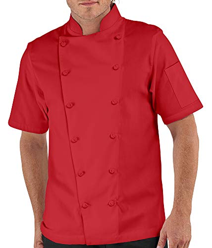 Men's Traditional Chef Coat with Knotted Cloth Buttons (XS-3X, 3 Colors) (X-Large, True Red)