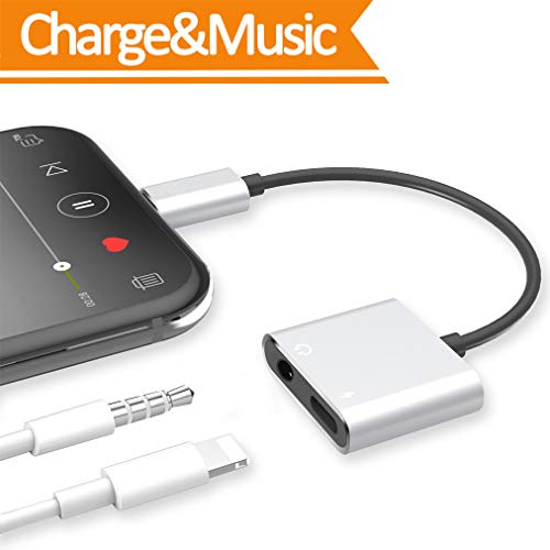 Lighting Headphone Adapter Jack Accessories Earphone Dongle for iPhone 3.5mm Audio Adaptor Aux Audio & Charge & Music Control Splitter for iPhone 7/7Plus 8/8Plus X/10 Support iOS 11 or Later