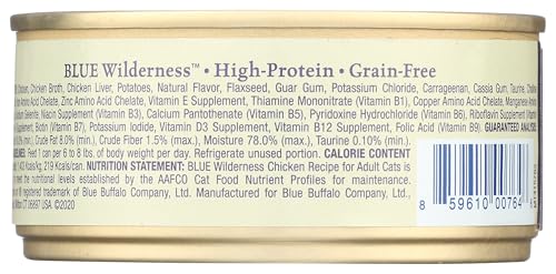 BLUE BUFFALO WILDERNESS NATURAL WET CAT FOOD PATÉ, HIGH-PROTEIN & GRAIN-FREE RECIPE, CHICKEN, 5.5-OZ. CAN