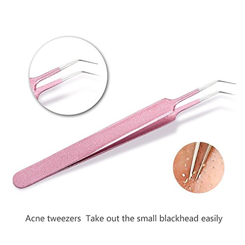 BUVE Blackhead Remover Needles Tweezers Acne Stick Pimple Spots Blemish Comedone Extractor Removal Tool Kit Stainless Steel Facial Cleaning Skin Care with Metal Case - Thumbnail 2