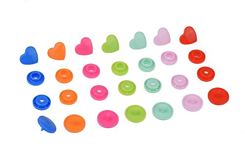 150 Complete Sets Snap Kits Plastic Resin Snap Fastener Buttons KAM T5 Size 20 (1/2") Heart Shape Assorted Rainbow Colors