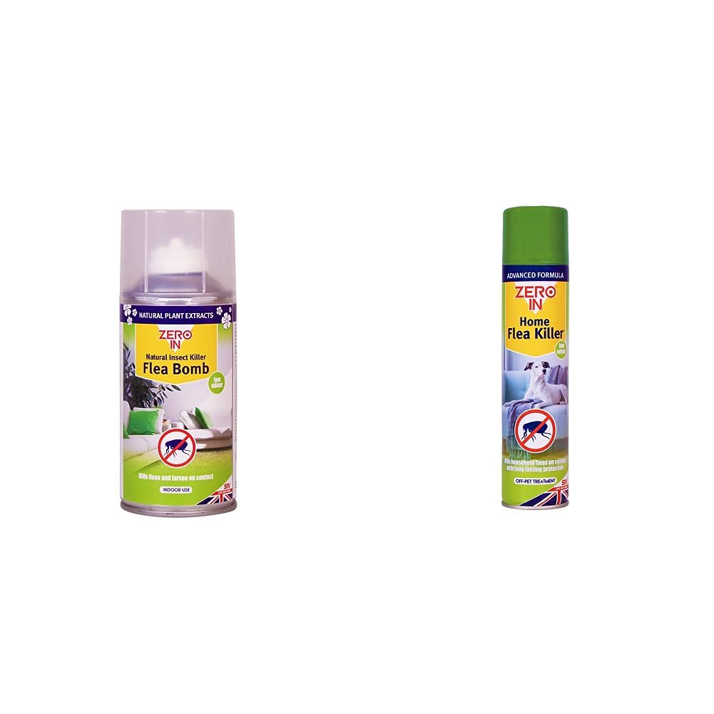 STV International Zero In Natural Insect Killer Flea Bomb, Poison-Free Treatment, Kills Fleas and Larvae, 150 ml Home Flea Killer Spray, 1, 300 ml