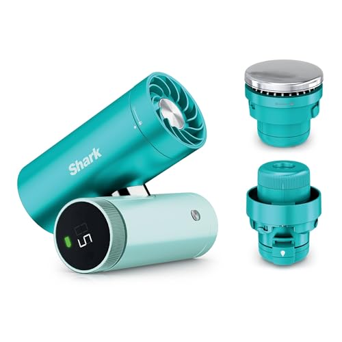 Shark ChillPill 3-in-1-Hochgeschwindigkeits-Handventilator-, Sprühnebel- und InstaChill-System, mit 3 Kühlaufsätzen, reisefreundliches Design, Gletscher FA022EUBL