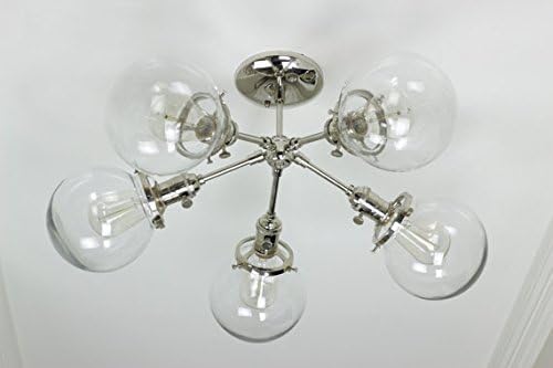 Modern Chandelier Chrome Polished Nickel 5 Globe Sputnik Mid Century Semi Flush Industrial Light Lighting Modern