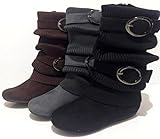OAR Girl's Slouch Double Buckle Suede Boots w/ Zipper in Black, Brown, Gray