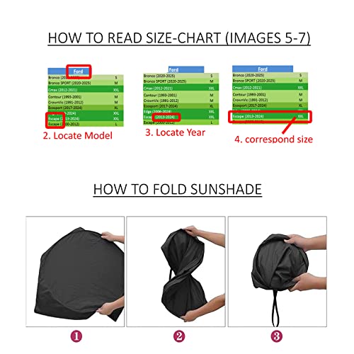 Car Shade Windshield Size Selection Chart for Car Truck Suv Minivan Uv