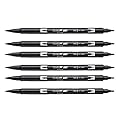 Tombow Dual Brush Pen, Black (66621) Pack of 6 pcs.