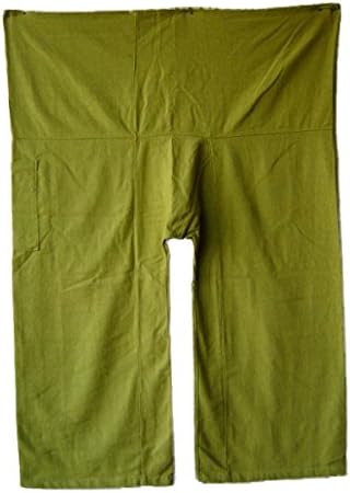 Green Yoga Massage Wrap Trousers Fisherman Pants Unique for Women & Men, Northern Thai Style