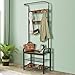 KINGSO Industrial Coat Rack, Hall Tree Entryway Coat Shoe Rack 3-Tier Shoe Bench 7 Hooks, Wood Look Accent Furniture with Stable Metal Frame Easy Assembly