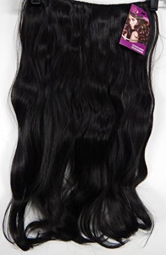 Wavy 20" Halo - Flip in Synthetic Hair Extensions on a Wire Heat Resistant to 350* No Clips, No glue, No Tape, No Damage! Super EASY!... 20 inch with 10 Colors to choose from. Wavy hair. (Black)