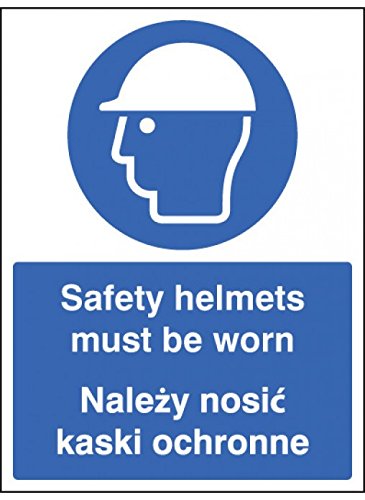 Caledonia Signs 15250E Safety Helmets Must be Worn Sign, English/polish, 200 mm x 150 mm, Rigid Plastic