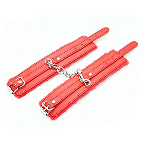 3 Pack Leather Handcuffs Set Adjustable Handcuffs with Leather Whip with Feather Red
