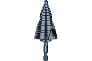 Klein Tools QRST15 Step Drill Bit, Quick Release Spiral Double-Fluted, 7/8 to 1-3/8-Inch, Hex Shank, Cut Steel, Wood, Plastic