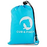 CUB & FINCH Outdoor Beach Mat with Pockets, Sand Stakes – Nylon Travel Blanket and Ground Tarp with Compact Carry Bag for Camping, Picnics, Hiking, Festivals – Waterproof, Lightweight, Sand-Proof