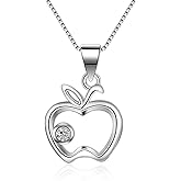 Apple Necklace for Women Sweet Statement Fruit Cubic Zirconia Pendant Necklace Dainty Cute Student Teacher Back to School Graduation Jewelry Appreciation Gifts Christmas Eve Birthday 16+2’’ Adjustable