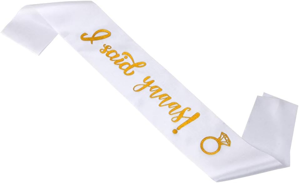 Acharles I Said Yaaas Sash - for Wedding/Engagement/Bridal Shower/Bachelor Party Decorations Supplies (Gold and White)