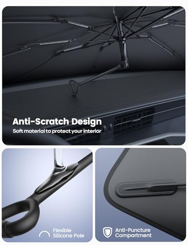 Lamicall Parasol para Auto Parabrisas - 57" L x33 W [5 Capas de Nano Coating] [10 Costillas de Fibra de Vidrio] Cubre Sol para Auto, Plegable Sombra para Mediano Sedan, SUV, Accesorios para Automovil