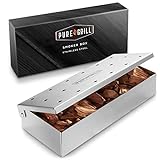 Pure Grill BBQ Smoker Box - Heavy DutyÂ Stainless SteelÂ with Hinged Lid for Wood Chips - BarbecueÂ Meat Smoking for Charcoal and Gas Grills