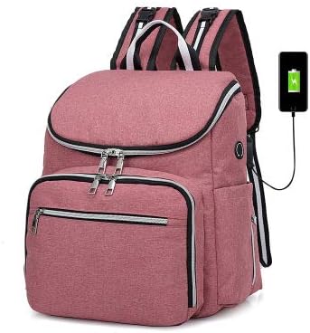Diaper Backpack,Baby Nappy Changing Bag with Stroller Hook Mum Rucksack Change Backpack Mummy Rucksack (Pink with Cover)