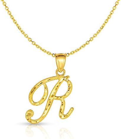 10K Yellow Gold Charm Pendant Necklace with Letter R Personalized Alphabet Initial Name Monogram