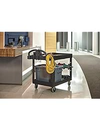 Carro de servicio Rubbermaid Commercial para carga pesada, estantes con pestaña, mediano, negro (452088BK), M, Negro, 1