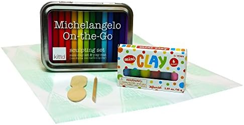 kittd - 'Michelangelo On-The-Go' Kids Travel Clay Sculpting Set - Portable, Pocketable, and Playful - Unplugged Activities in Travel-Ready Tins - Includes Mini Clay, 2 Wooden Tools, and Play Mat
