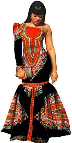 Womens Prom Party One-Shoulder Dashiki Mermaid Dress African Evening Gown