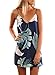 HOTAPEI Women Casual V Neck Printed Summer Beach Dress Short Spaghetti Straps Mini Dresses for Women Sundresses Tropical Palm Print Small Navy