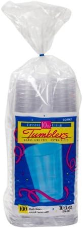Comet Tumblers Crystal Clear Plastic Glasses, 10 oz, 100 count