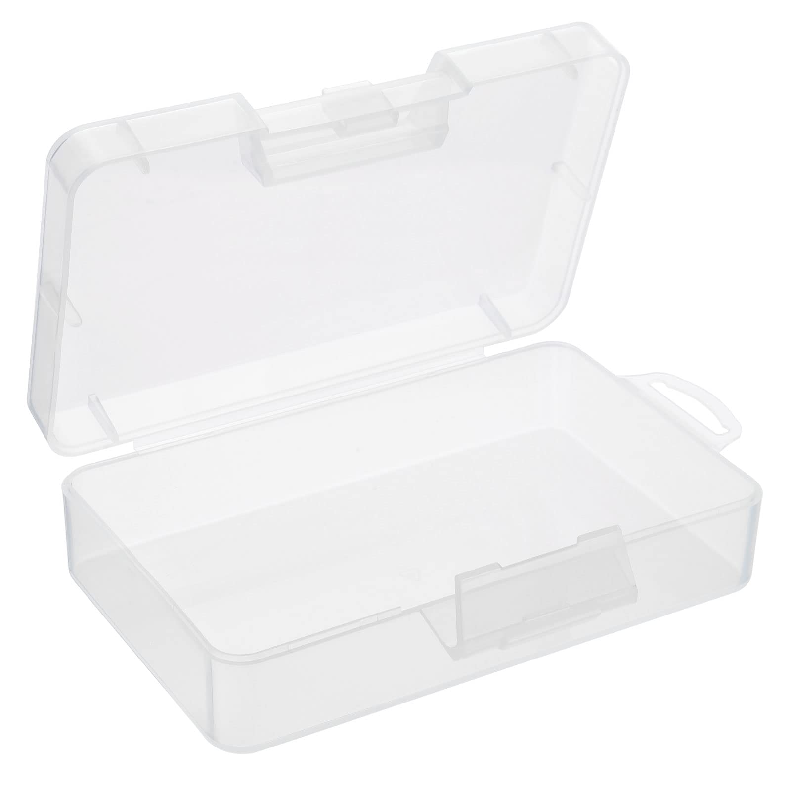 PATIKIL Clear Storage Container with Hinged Lid 162x92x43mm, 2 Pack Plastic Rectangular Box for Beads Art Craft