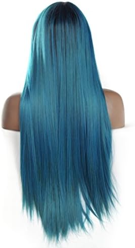 V'Nice Mixed Blue and Green Synthetic Lace Front Wig Silky Straight Lace Front Synthetic Wigs for Black Women Heat Resistant Synthetic Wigs (24 inches)