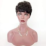 MELANNA Short Human Hair Wigs Pixie Cut Wigs Short Curly Wigs for Black Women (SCBK)