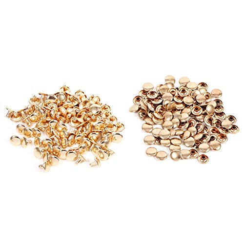 FTVOGUE 100pcs 8 x 10mm Leather Craft Flat Belt Screw Double Cap Rivet Metal Leather Craft Repairs Studs Spike Decoration(Gold)