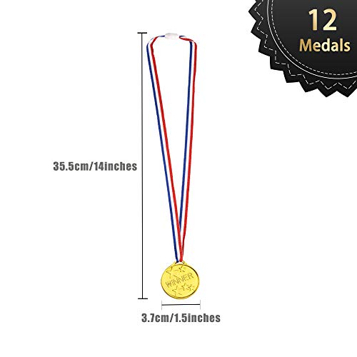 LEFUBABY 24 Sets Children's Gold Plastic Award Medals Trophy Set- 12 PCS Trophies & 12 PCS Medals for Kids and Adults Reward Prizes for Sports Events and Parties Celebration in Office School Favors