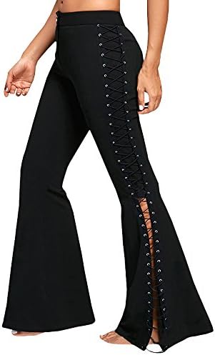 YouBens Women Lace up High Waist Solid Stretch Wide Leg Pallazo Pants