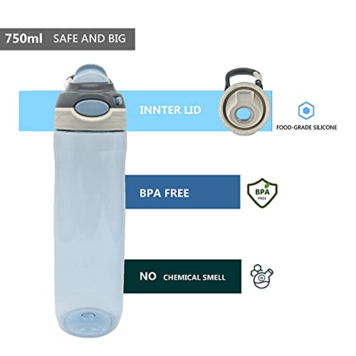 DEARART 26oz Grey Water Bottle Without Straw, BPA FREE AUTOSPOUT Wide