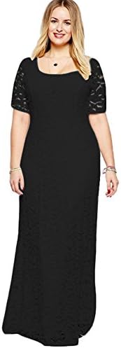 WELVT Romantic 100% Lace Plus Size Dresses Wedding Maxi Dress for Women Black 12plus