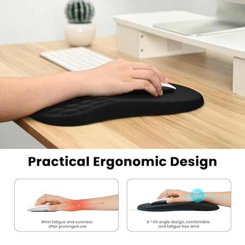 EooCoo Mouse Pad Ergonómica con Diseño de Masaje, Gruesa Alfombrilla de Mouse Reposamuñecas de Espuma Viscoelástica, Tapete para Mouse Base de Poliuretano Antideslizante, Negro