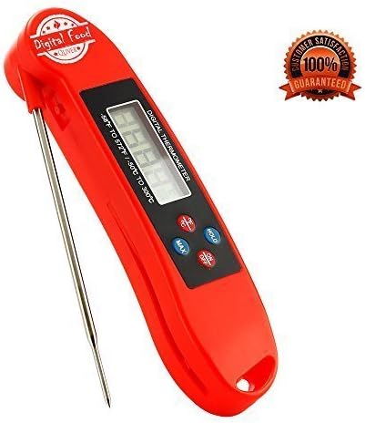 Qliver Electronic Digital BBQ Meat Thermometer, Instant & Accurate Smoker Grill Thermometer for Barbecue/Food/Candy with Collapsible Internal Probe, Battery Included, Red