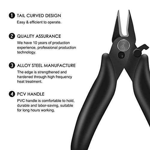 BOENFU Wire Cutter, Precision Flush Cutter 3.5 Inch Micro Diagonal Cutting Pliers for Jewelry Making and DIY Craft - Black