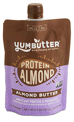 Protein Almond Butter by Yumbutter – Plant-based Protein with Probiotics, Keto Nut Butter, Paleo, Gluten Free, Vegan, Non-GMO, 6.2oz Pouch.