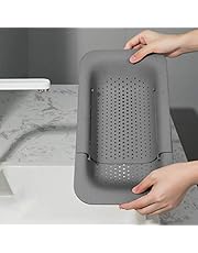 Extendable Sink Colanders Sink Colander Strainer Basket,Adjustable Collapsible Colander Kitchen Extendable Strainer Fruits Vegetables Noodle Pasta Food Drain Basket Space-Saver Portable Drainer Over Sink