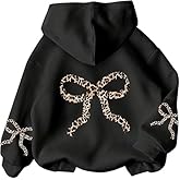 Fronage Women's Bow Cheetah Leopard Cropped Hoodies Long Sleeve Pullover Tops Y2K Preppy Cute Sweatshirts Hoodies