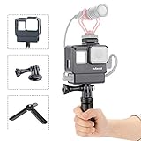 ULANZI V2 Vlogging Case w Tripod for Gopro, Handheld Protective Housing Case Vlogging Frame Cage Mount with Microphone Cold Shoe Adapter Compatible for GoPro 7 6 5, Action Camera Accessories