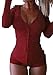YOOGOG Women's Long Sleeve Bodysuit Polyester Cotton V-Neck top Leotard top Jumpsuit S Burgandy