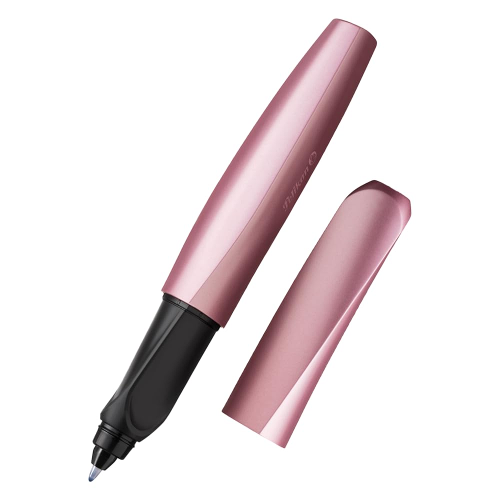 Pelikan Twist Rollerball Pen, Refillable Writing Pen for Left- and Right-Handed Users, Ergonomic Design with Blue Ink, Pink