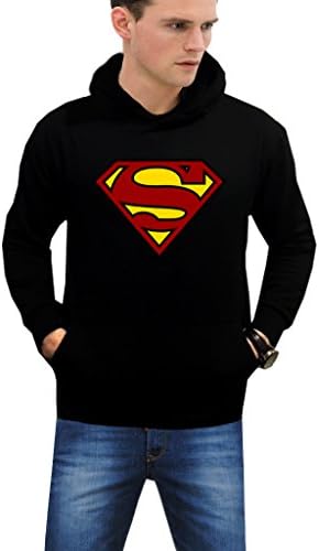 Superhero Man of Steel Superman Logo Black Fleece Hoodie (XL, Black)